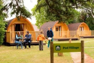 Family staying in camping pods at YHA Stratford-upon-Avon 