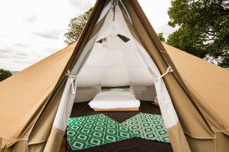 Inside bell tent at YHA Windermere