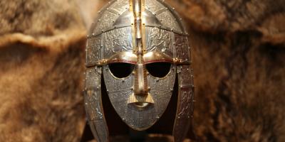 Sutton Hoo, ancient Anglo-Saxon helmet and mask