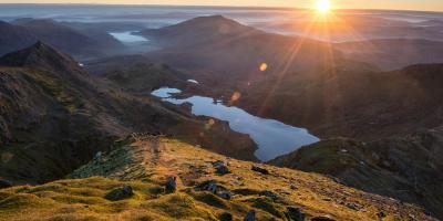 Sunrise over Snowdonia viewed from the tops