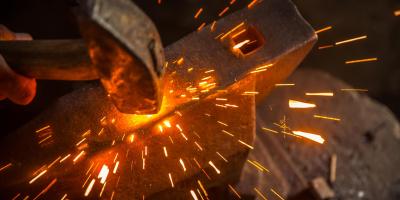 Finch Foundry, man working on anvil in forge