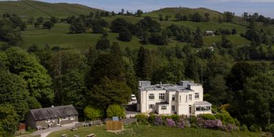 Aerial view of YHA Windermere and surrounding hills