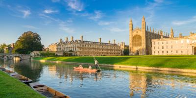 View of people punting on a river in Cambridge