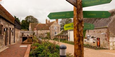 signpost in the courtyard at YHA South Downs YHA South Downs sign
