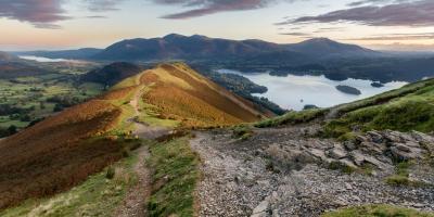 Walking and Rambling on Skiddaw, view along the ridge path