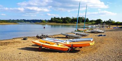 Carsington Water, with sail boats and other boats on shore