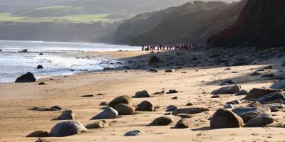 Robin Hood's Bay sandy beach with a low tide