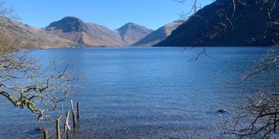 View of lake with blue skies