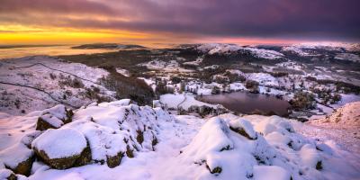 Lake District fells covered in snow