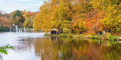 The Upper Lake in autumn at Roundhay Park, Leeds, Yorkshire