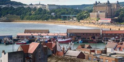 Scarborough seafront with the Rotunda Museum just out of sight in the centre