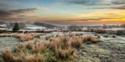 A magical frosty sunrise at Bellever on Dartmoor National Park in Devon