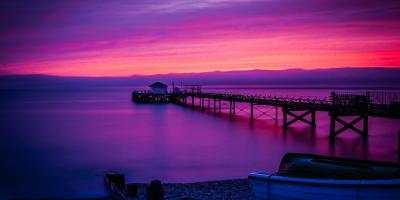 Totland Bay beach at sunset