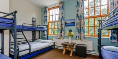 Bedroom with three sets of bunk beds