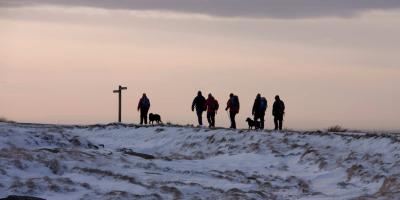 Walking on the Pennine Way on a cold winters day in West Yorkshire