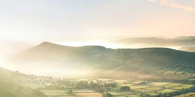 Misty morning view over UK countryside