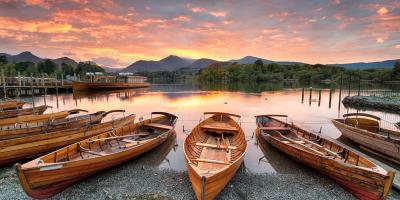 Boats on Derwentwater at Keswick at dusk