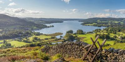 Lakeland view of Windermere from Loughrigg Fell