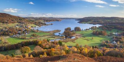 View of Windermere in the English Lake District, on a sunny autumn day