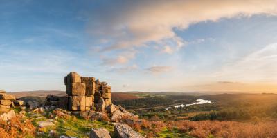 Stunning Autumn sunset landscape image of view from Leather Tor