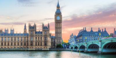 View of London and River Thames at sunrise