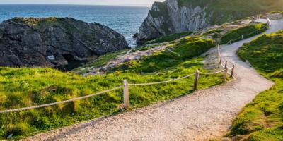 View from a cliff path looking over the sea