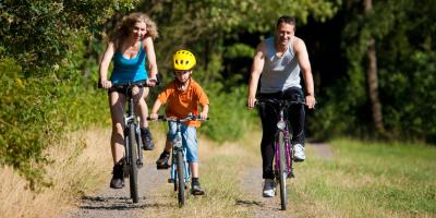 Family cycling on a summers day at YHA Okehampton