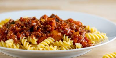 Spiral pasta and bolognese sauce