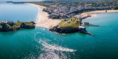 Aerial view of Tenby coast, Pembrokeshire