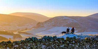 Snowy landscape with a winter sunrise