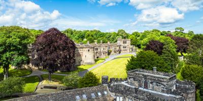 Skipton Castle from a drone, North Yorkshire