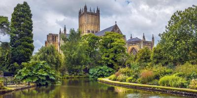 View of Somerset Wells Cathedral from The Bishop's Palace & Gardens