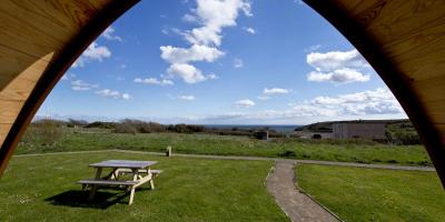 The view from a camping pod at YHA Manorbier