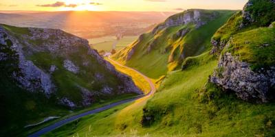 View of Winnats Pass at sunrise