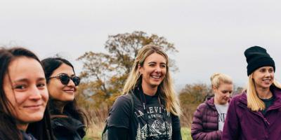 Group of women walking in the countryside