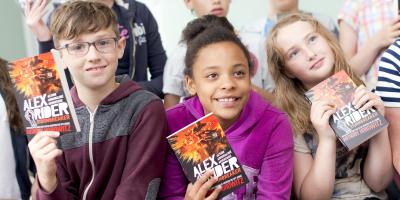 Group of children on the Alex Rider Classified Mission package