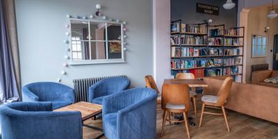 Seating in the café near the window