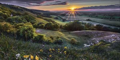 South Downs national park at Sunset