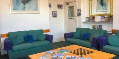 Lounge area with sofas and a coffee table