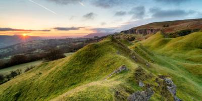 Brecon Beacons hillside at sunset