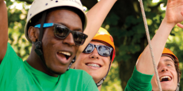 Activity leaders wearing hard hats